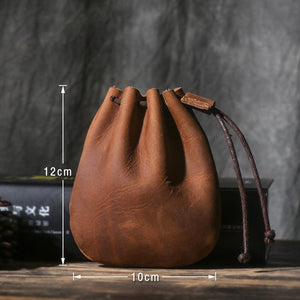 Handmade Leather Coin Drawstring Wallet