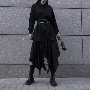 Dark Vintage Shirt High Waist Irregular Skirt