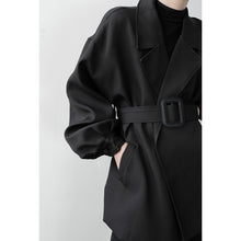 Load image into Gallery viewer, Black Waist Buckle Casual Trench Coat
