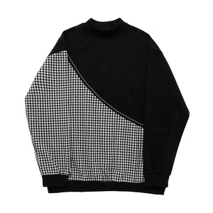 Plaid Stitching Irregular Sweatshirt