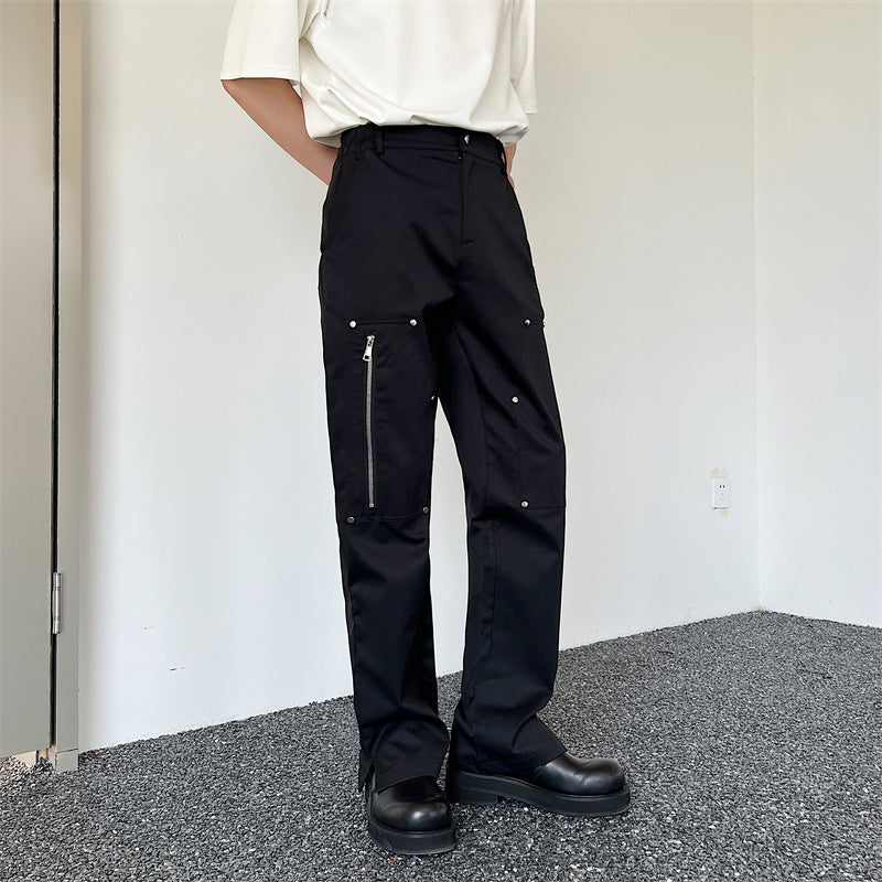 Vintage Rivet Cargo Zipper Casual Trousers