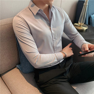 Solid Color Long Sleeve Slim Fit Shirt