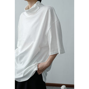 Solid Color Turtleneck Half Sleeve T-Shirt