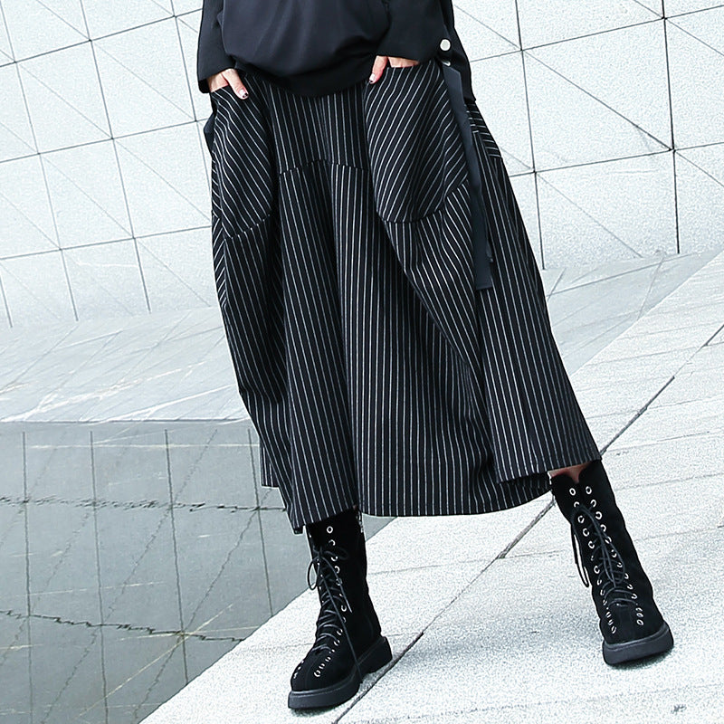 Black and White Striped Cropped Wide Leg Pants