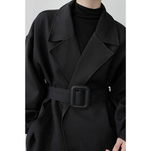 Load image into Gallery viewer, Black Waist Buckle Casual Trench Coat
