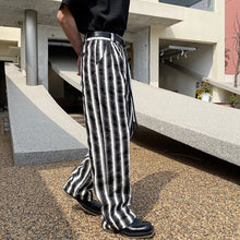 Load image into Gallery viewer, Black and White Striped Belt Tie Pants
