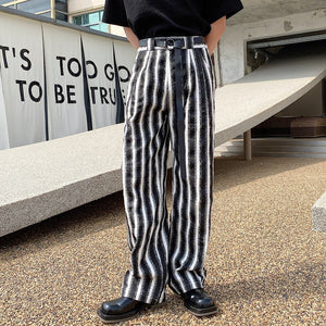 Black and White Striped Belt Tie Pants