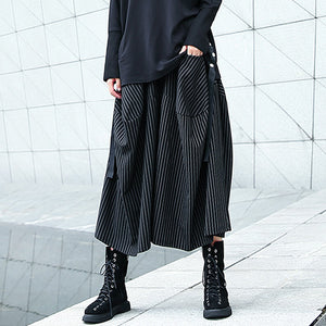 Black and White Striped Cropped Wide Leg Pants