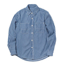 Load image into Gallery viewer, Retro Military Style Blue and White Stripes Shirts
