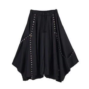 Webbing Irregular Oversized Wide-leg Culottes Hakama Pants