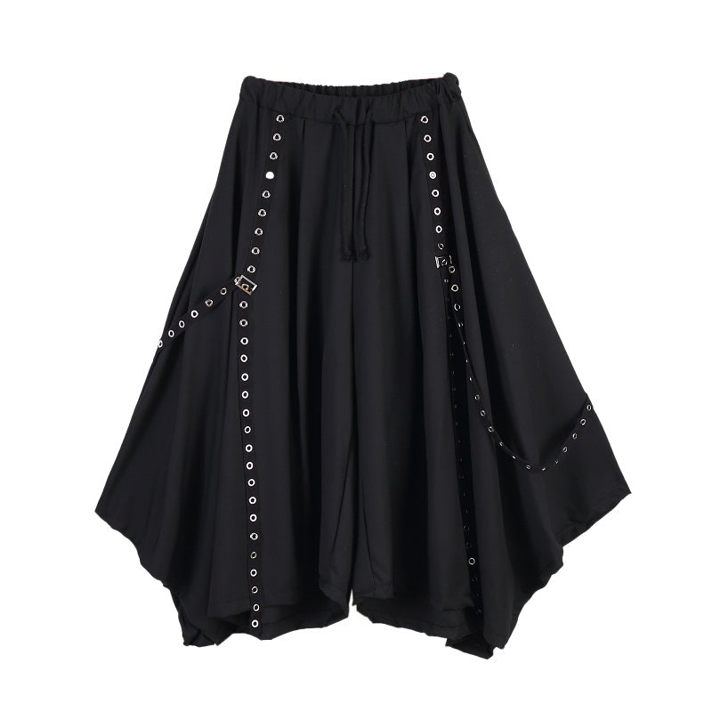 Webbing Irregular Oversized Wide-leg Culottes Hakama Pants