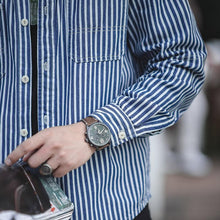 Load image into Gallery viewer, Retro Military Style Blue and White Stripes Shirts
