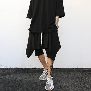Dark Fake Two-Piece Drawstring Shorts