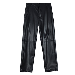 PU Leather Straight Casual Pants