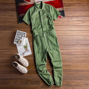 Retro Casual Multi-Pocket Short Sleeve Jumpsuits