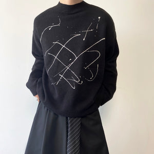 Splash Ink Round Neck Thick Knitted Sweater