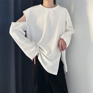 Shoulder Cutout Hem Split Bottom Shirt