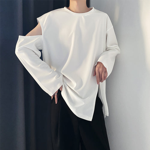 Shoulder Cutout Hem Split Bottom Shirt