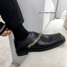 Load image into Gallery viewer, Square Toe Chain PU Leather Shoes
