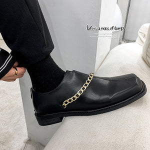 Square Toe Chain PU Leather Shoes