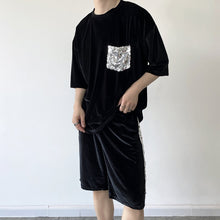 Load image into Gallery viewer, Glitter Sequin Pocket Velvet T-Shirt Shorts Set
