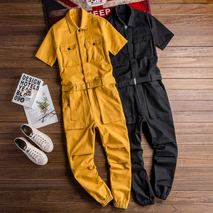 Retro Casual Multi-Pocket Short Sleeve Jumpsuits