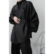 Load image into Gallery viewer, Black Waist Buckle Casual Trench Coat
