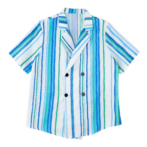 Contrast Stripe Double Breasted Lapel Shirt