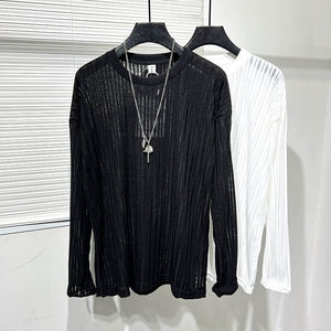 Round Neck translucent Long Sleeve T-shirt