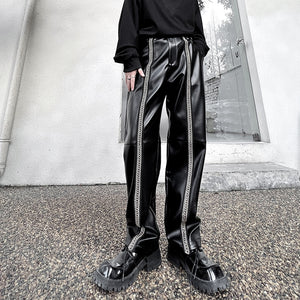 Straight Loose PU Leather Casual Pants