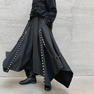 Webbing Irregular Oversized Wide-leg Culottes Hakama Pants