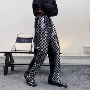 Sequin-paneled Plaid Trousers