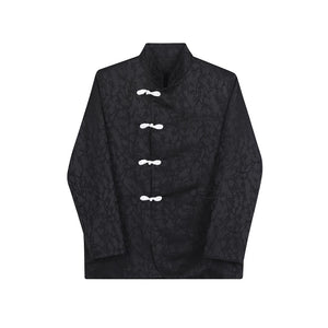 Jacquard Satin Stand Collar Buckle Vintage Jacket