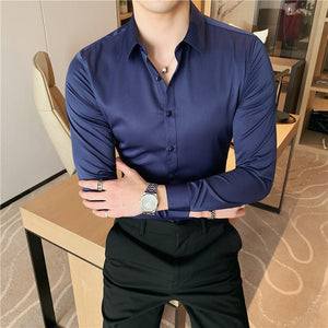 Solid Color Long Sleeve Slim Fit Shirt