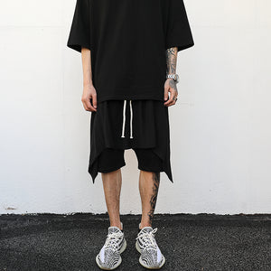 Dark Fake Two-Piece Drawstring Shorts