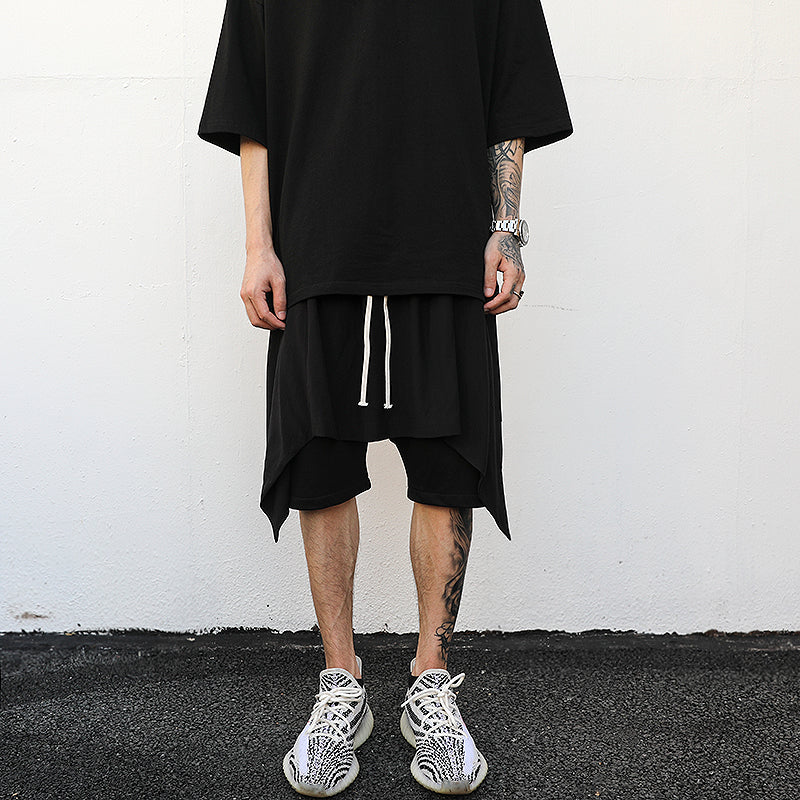 Dark Fake Two-Piece Drawstring Shorts
