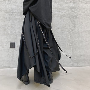 Webbing Irregular Oversized Wide-leg Culottes Hakama Pants