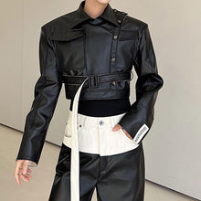Load image into Gallery viewer, Contrast Color Stitching Shoulder Pads PU Cropped Jacket
