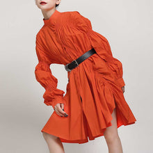 Load image into Gallery viewer, Ruched Balloon Sleeve Shirt Dress
