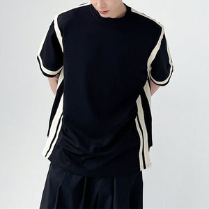 Paneled Contrast Striped Short Sleeve T-Shirt