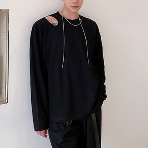 Hollow Hole Off Shoulder Long Sleeve T-Shirt