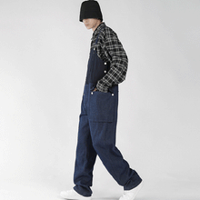 Load image into Gallery viewer, Men&#39;s Loose Straight Denim Stitching Overalls
