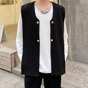 Shawl Vest White Long-sleeved T-shirt
