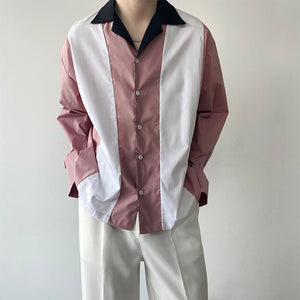 Simple Retro Color Contrast Lapel Long Sleeve Shirt