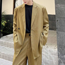 Load image into Gallery viewer, Retro Khaki Check Simple Blazer And Pant Set
