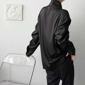 Solid Color Stand Collar Cutout Long Sleeve Shirt
