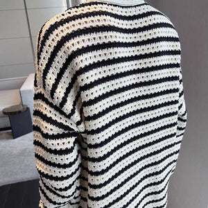 Stripes Dropped Shoulder Long Sleeves Sweater