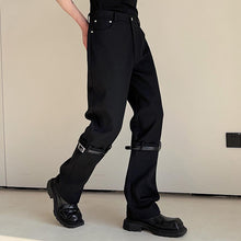 Load image into Gallery viewer, Black Belt Trim Patchwork Casual Pants
