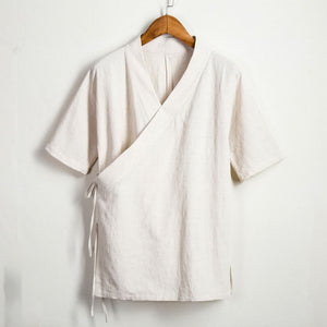 Cotton Linen Large Diagonal Short Sleeve Top