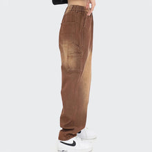 Load image into Gallery viewer, Vintage Brown Elastic Waist Washed Jeans
